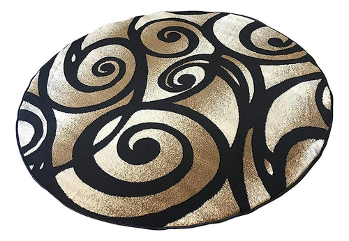 Alfombra Moderna Redonda Contemporánea De Área Negro Beige B