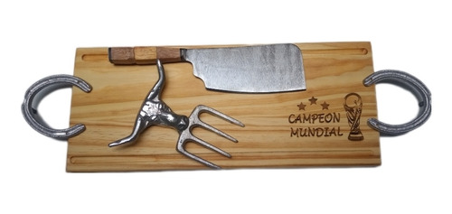 Set Asador Tabla Madera Asado Messi Campeon Mundial Copa