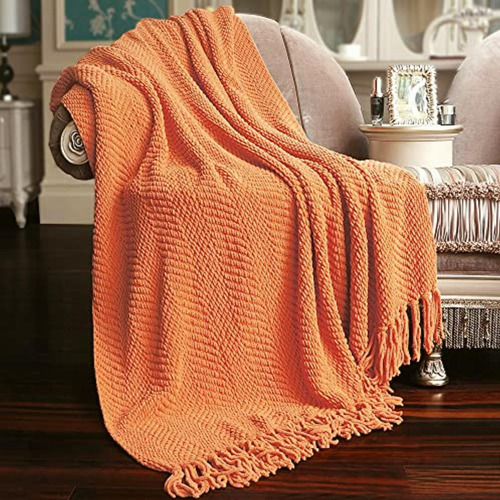 Home Soft Things Manta De Punto De Tweed, Burnt Orange, 1.27