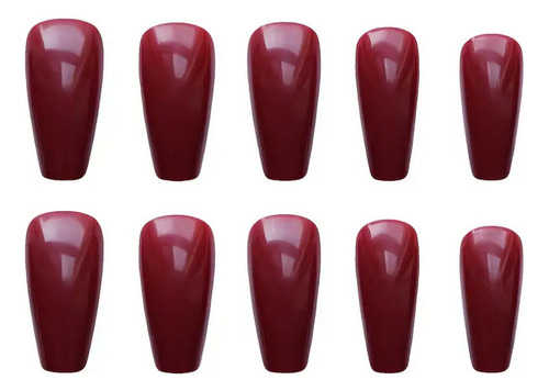 24 Pz Uñas Postizas Lisa Color Vino Bailarina Corta Press On Vino Lisa