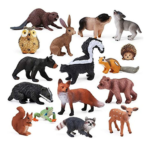 Adornos Para Pasteles, 16 Figuras De Animales Del Bosque