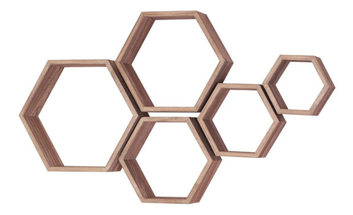 Estante Flotante Hexagonal Pared Madera Montado Juego 5 Para