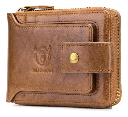 De Cuero Genuino Bifold Cremallera Cartera Para Hombres Rfid