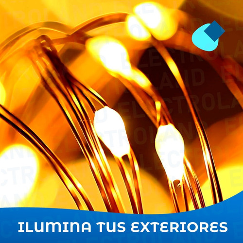 Imagen 5 de 10 de Guirnalda Luz Led Alambre Efectos Cálida Solar Ext/ Int