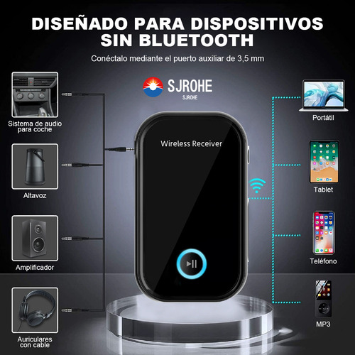Sjrohe Mini Receptor Bluetooth Audio Cross Transmisor Fm Bluetooth Reproductor De Musica Bluetooth 5.0 Receptores Bocinas Bluetooth Para Auto Audio Hd Bluetooth Transmisor Bluetooth Fm Color Negro