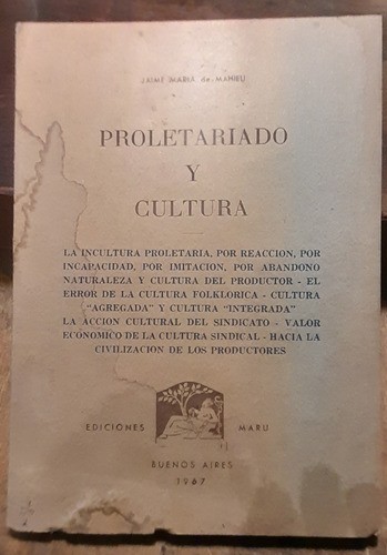 Proletariado Y Cultura - Jaime Maria De Mahieu D5