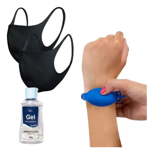 Mascara Protetora Confortável Álcool Gel Pulseira Proteção Cor Azul Desenho Do Tecido Liso
