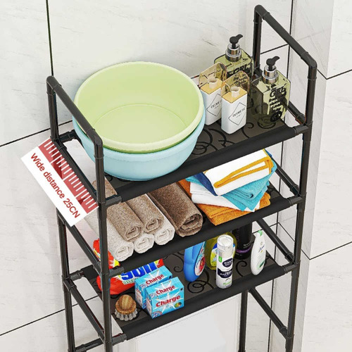 Rack Organizador Estante Inodoro Lavarropas 3 Pisos Negro