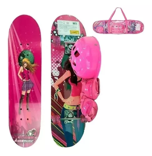 Mini Skate Feminino com Capacete Kit Proteção Rosa Esqueite - BFX - Mini  Skate - Magazine Luiza