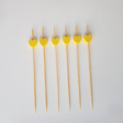 150 Espeto Enfeite Coração Amarelo 12 Cm Evento Lanche Drink
