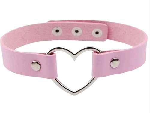 Collar Gargantilla Choker Corazón Eco Cuero Rosado Punk 