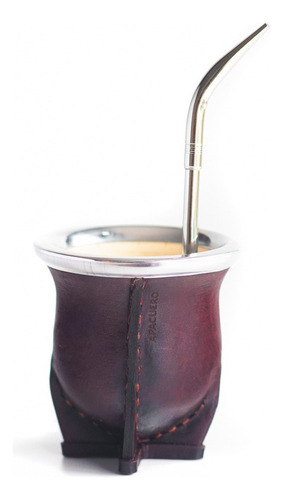 Mate Bocon Uruguayo Camionero + Bombilla Pico De Loro Color Borravino Camionero Premium