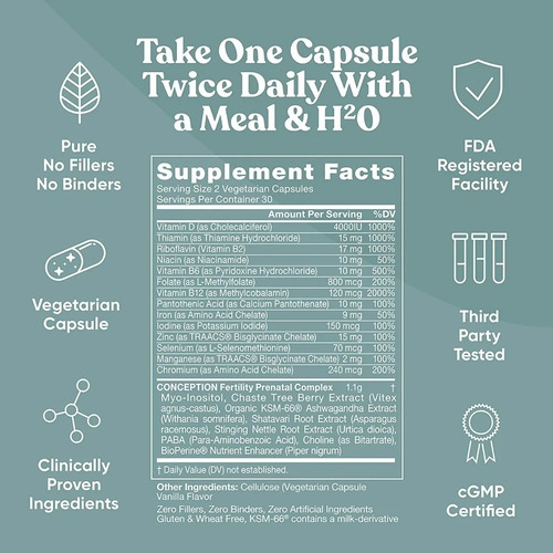 Imagen 2 de 2 de Inositol Eu Natural Conception Prenatal Fertilidad 60 Caps