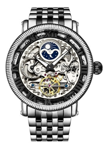 Skeleton Reloj Impermeable P/ Hombre Acero Inoxidable Dual Color del bisel Negro Color del fondo Automatico