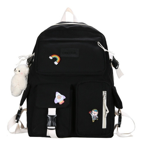 Mochila Impermeable Estilo Kawaii De 17 Pulgadas Para Mujer Color Negro Diseño de la tela Polyester