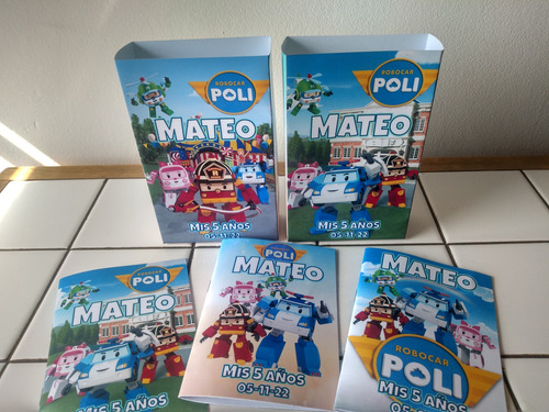 Souvenir Robocar Poli - 10 Bolsitas 10 Libritos Colorear