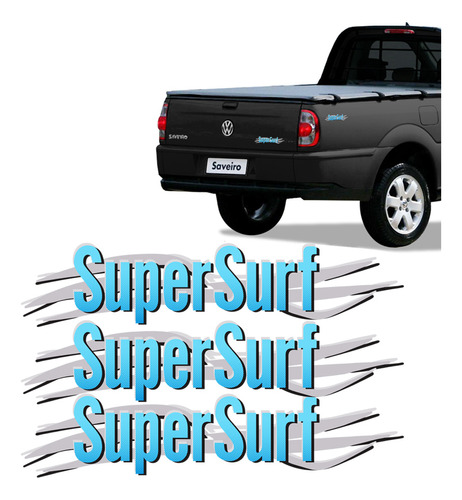 Kit Emblemas Super Surf 2003/2008 Cinza/azul Saveiro Parati