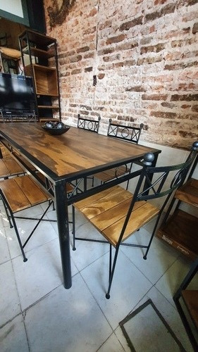 Imagen 6 de 7 de Mesa Industrial Hierro Forjado Y Madera 160x80 + 6 Sillas