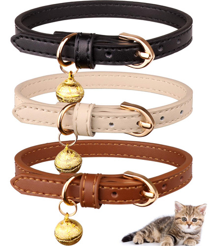 Paquete De 3 Collares De Cuero Para Gatos Con Campanas, Col.