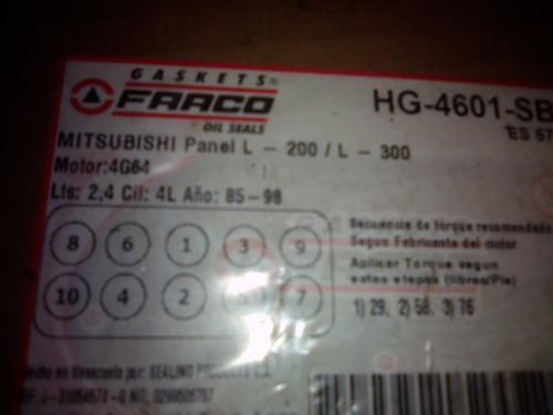 Empacadura De Cámara Hg -4601-sb1/mitsubishi Panel L200 L300