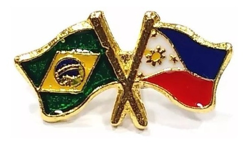 Bótom Pim Broche Bandeira Brasil X Filipinas Folheado A Ouro
