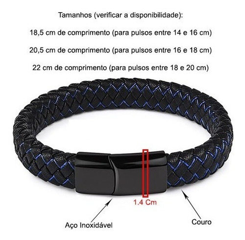 Imagem 5 de 5 de Pulseira Masculina Bracelete Em Couro Trançado E Aço Inox