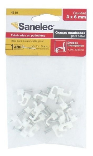 Grapa Para Cable Plano 3 X 6 Mm Cuadrada Bolsa 100 Pzas