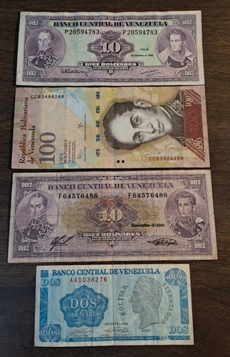 Venezuela X 4 Billetes Incluye 10 Bolívares 1992. Usados!!