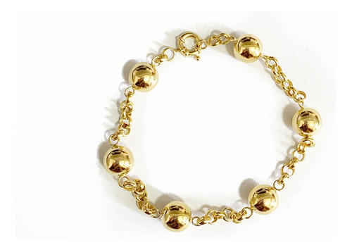 Pulseira Feminina Com Bolas 9mm Polida Em Ouro 18k