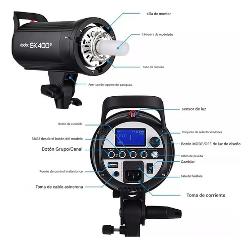 Flash De Estudio Godox Sk400ii Con Luz De 150w Modelado Led