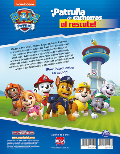 Paw Patrol ¡Patrulla de cachorros al rescate!, de Vergara Salgado, Marco Antonio. Editorial Mega Ediciones, tapa blanda en español, 2020