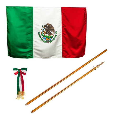 Juego Bandera Mexico Reglamentaria 2 Telas Escolta Asta Moño