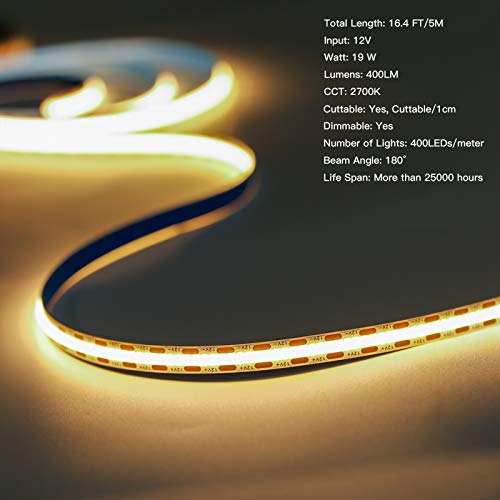 Tira De Luz Led Flexible Cob De 12v, Blanco Cálido De ...