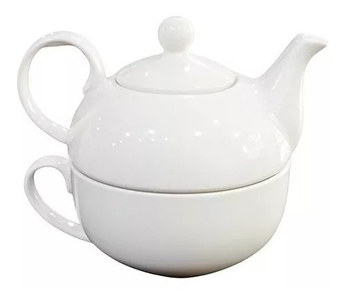 Etera + Taza Porcelana Blanca Set Dos En Uno Tetera 350ml