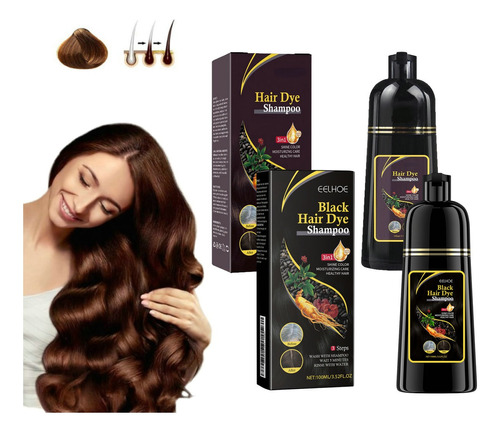 2×champús Instantáneos Para Teñir El Cabello Castaño+negro