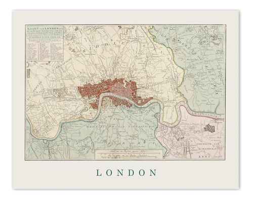 Impresiones De Mapa Vintage De Londres, Inglaterra, 1 F...