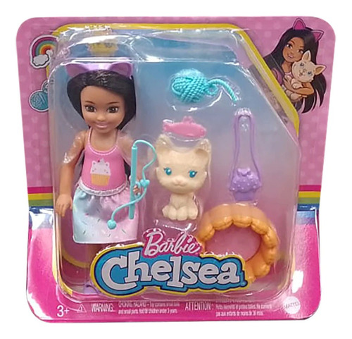 Muñeca Barbie Set Chelsea Con Mascota Mattel Gatito Figura