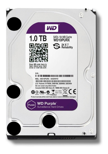 Imagen 1 de 5 de Disco Rigido 1tb Purple Western Digital Dvr Seguridad Cctv