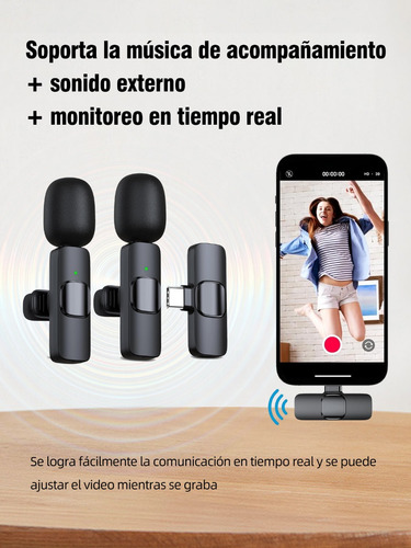 Micrófono Inalámbrico Bluetooth 2en1 Con Clip Para Móviles Negro+type-c
