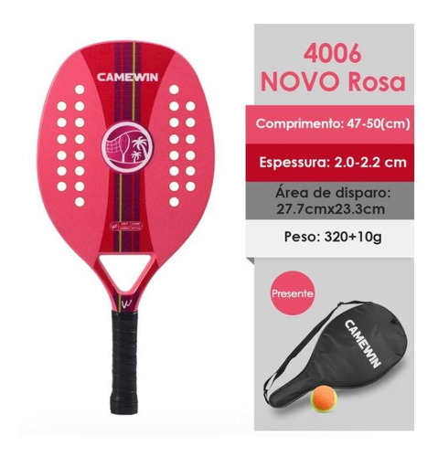 Raquete Beach Tennis Rosa 50% Carbono Camewin + Brinde Pro