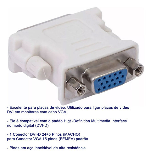 Adaptador DVi-i 24+5 pines macho a VGA 15 pines hembra