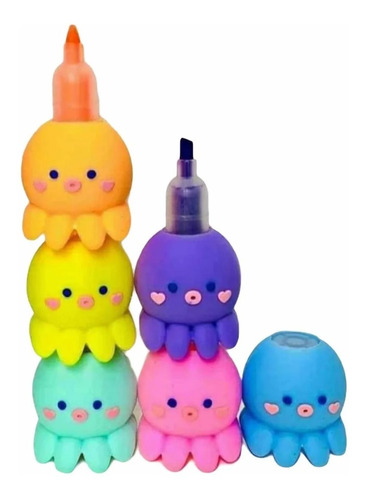 Marcatextos Pulpo 5 Colores Plumones Pulpitos Kawaii -oferta