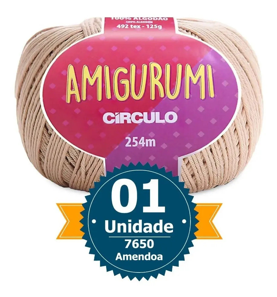 Linha Fio Amigurumi 100% Algodão Trico Croche Círculo 254m Cor 7650 - Amêndoa