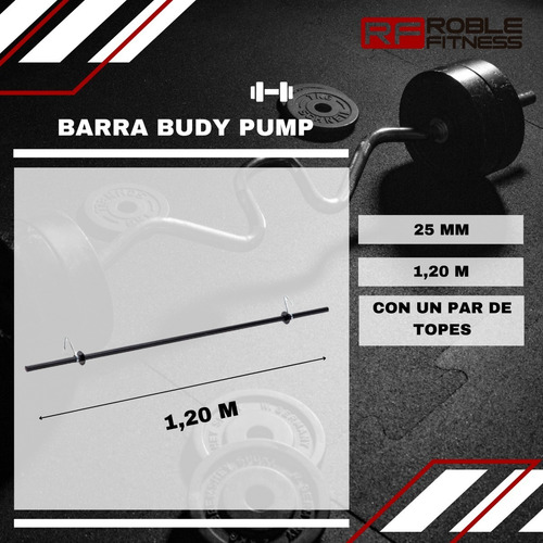 Imagen 2 de 7 de Barra 1.20 Con Topes 25 Mm Body Pump Hueca Fitness Calidad