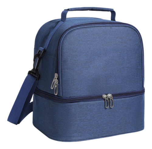Bolsa De Almuerzo Aislada, De Dos Pisos, Azul Profundo