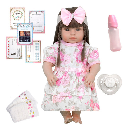 Boneca Bebê Reborn Menina Fofa 100 % Silicone E Lindos Itens