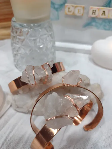 Pulsera Cobre Puro Con Cristal De Roca Natural