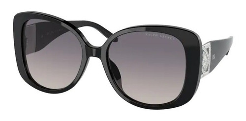 Gafas de sol Ralph Lauren RL8196bu 5001v6 55, color de montura negra, color varilla con lente morada, detalle de color, diseño de mariposas degradadas