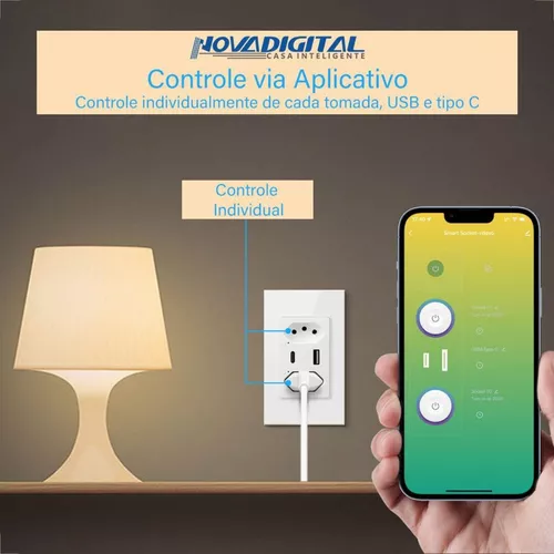 Tomada Inteligente Preta WiFi com Porta USB Tipo C Tomada de Parede dupla  Compatível com Google Home Alexa : : Ferramentas e Materiais  de Construção