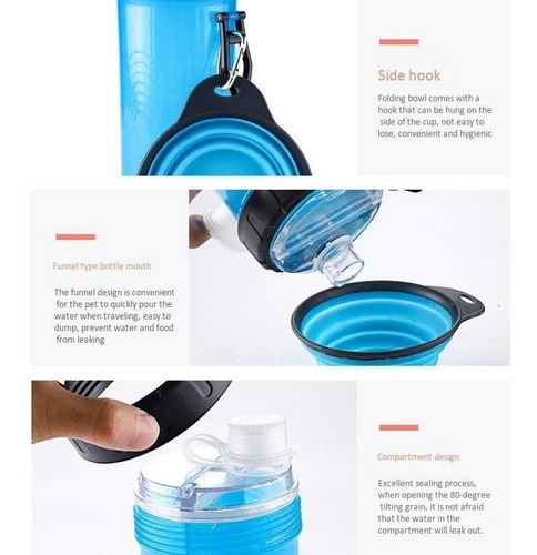 Imagen 4 de 5 de Botella Para Agua Y Alimento Con Plato Plegable Para Perros